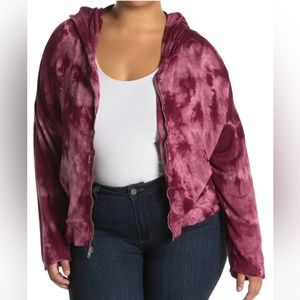 BAEA LA Purple Tie Dye‎ Zip Hooded Hoody Crop Jacket Soft Knit XL 1X Nordstrom